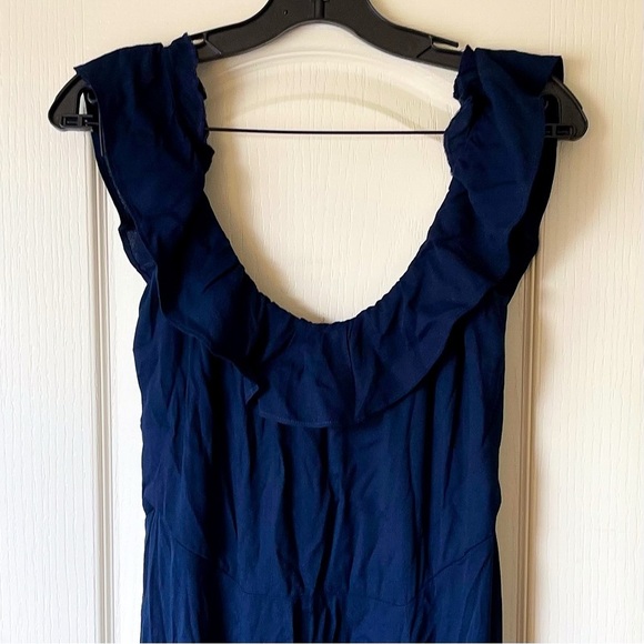 Reformation Verbena Off Shoulder Ruffle Maxi Gown Wedding Navy Size 10 EUC - Picture 3 of 7